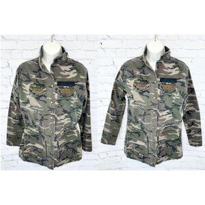 JET JOHN ESHAYA CAMO ANTIQUE BRASS STUDDED DRAWSTRING WAIST JACKET - M/L